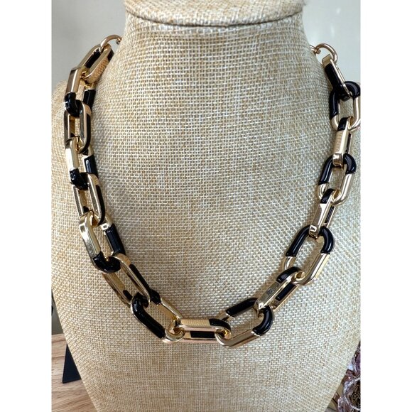 Chunky Gold-Tone & Black Chain Link Statement Necklace By Alfani Adjustable - Picture 1 of 10